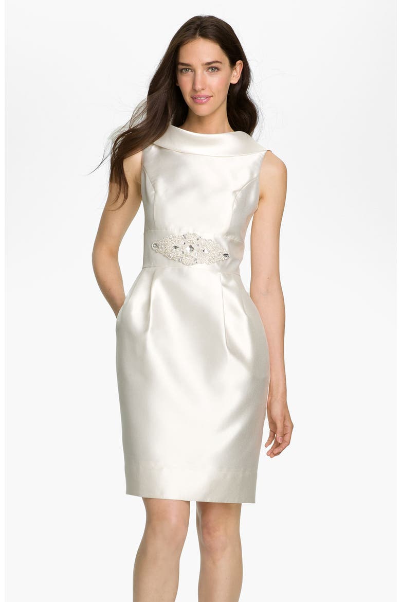 Cowl Collar Mikado Woven Dress, Main, color, WHITE