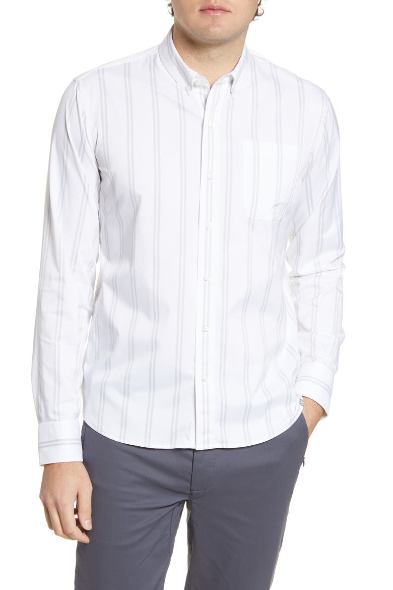 Go Anywhere Stripe Button-Up Performance Shirt, Main, color, DOUBLE STRIPE- WHITE/ GRIFFIN