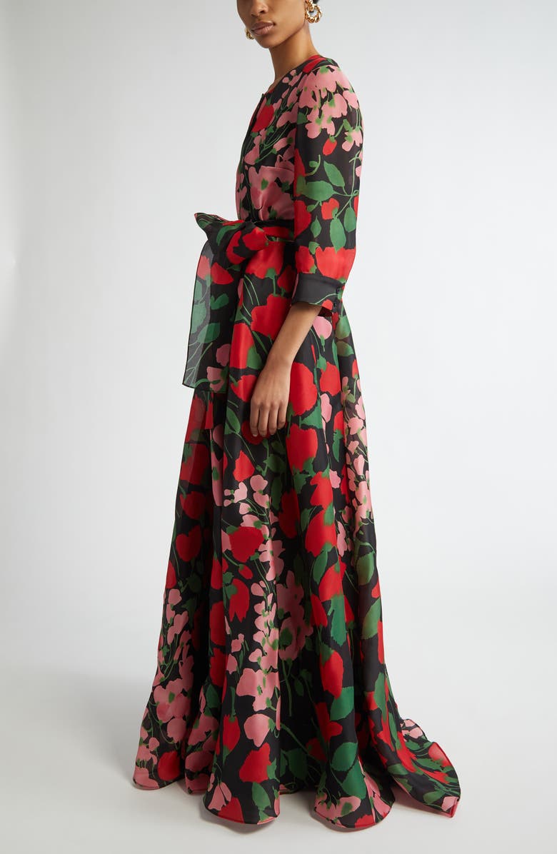 Carolina Herrera Floral Print Silk Gazar Trench Gown, Alternate, color, 