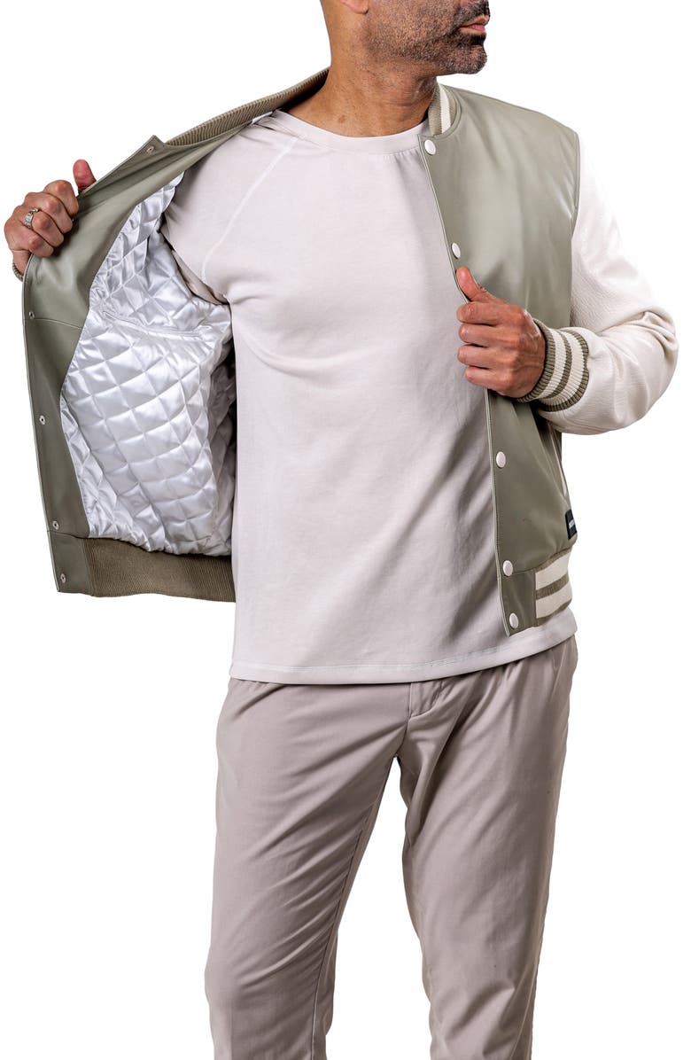 Maceoo Ascension Lambskin Leather Varsity Jacket, Alternate, color, Green