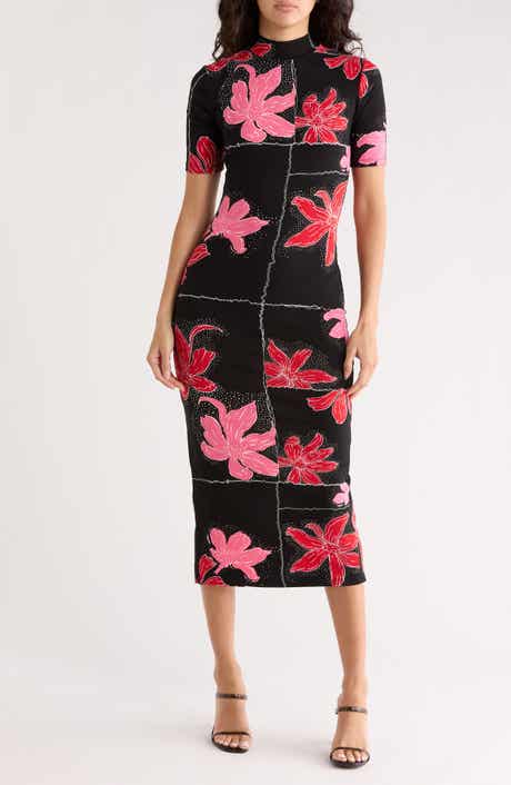 Desigual Floral Short Sleeve Rib Knit Dress