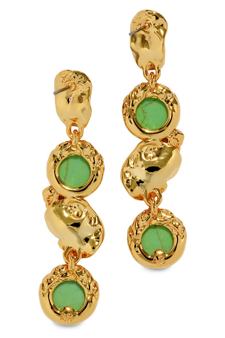 Brut Reconstituted Turquoise Coin Linear Drop Earrings, Alternate, color, GREEN/ GOLD