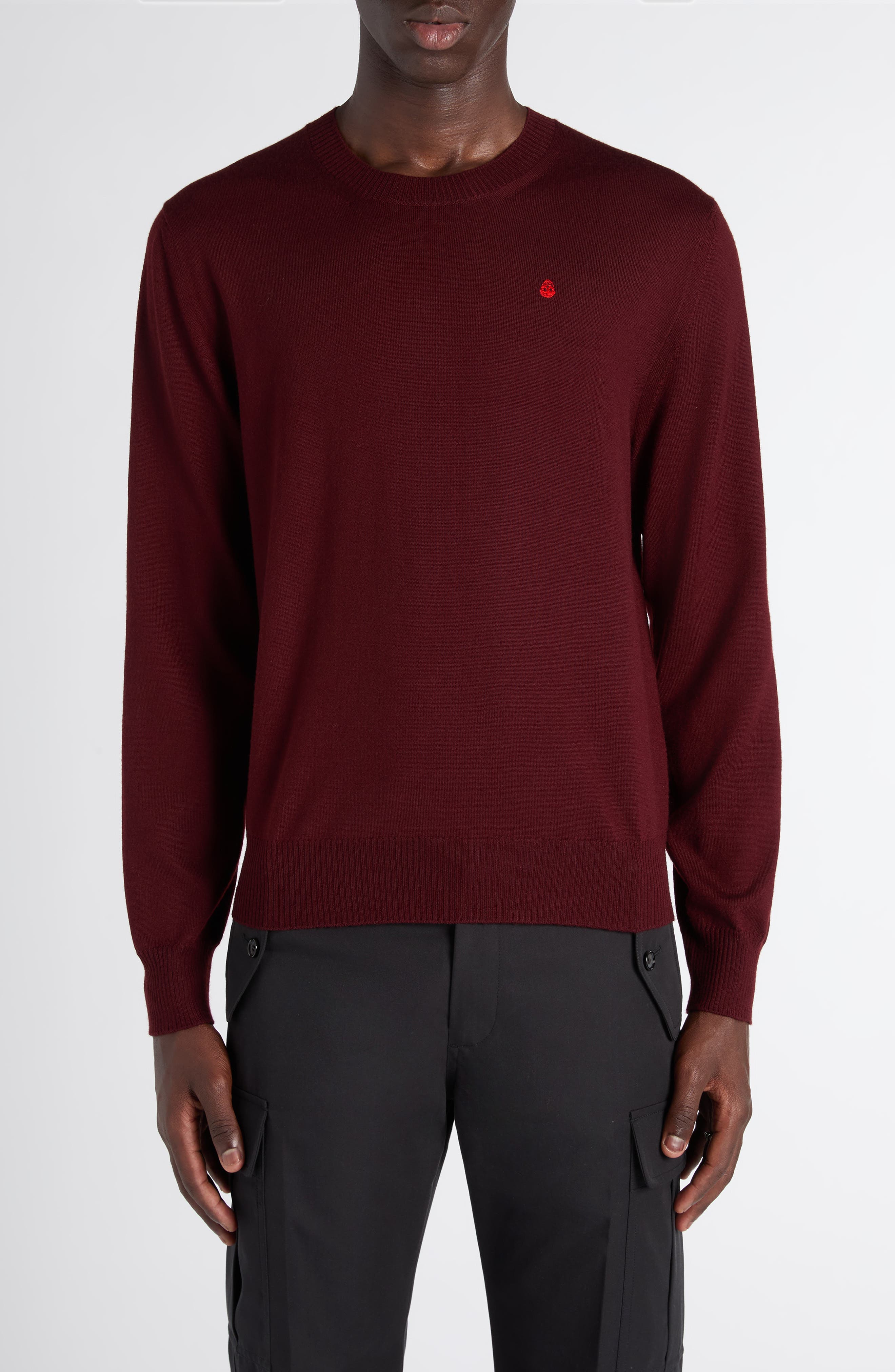 Embroidered Skull Wool Crewneck Sweater