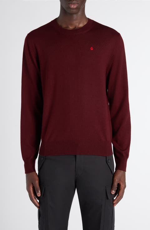 Embroidered Skull Wool Crewneck Sweater