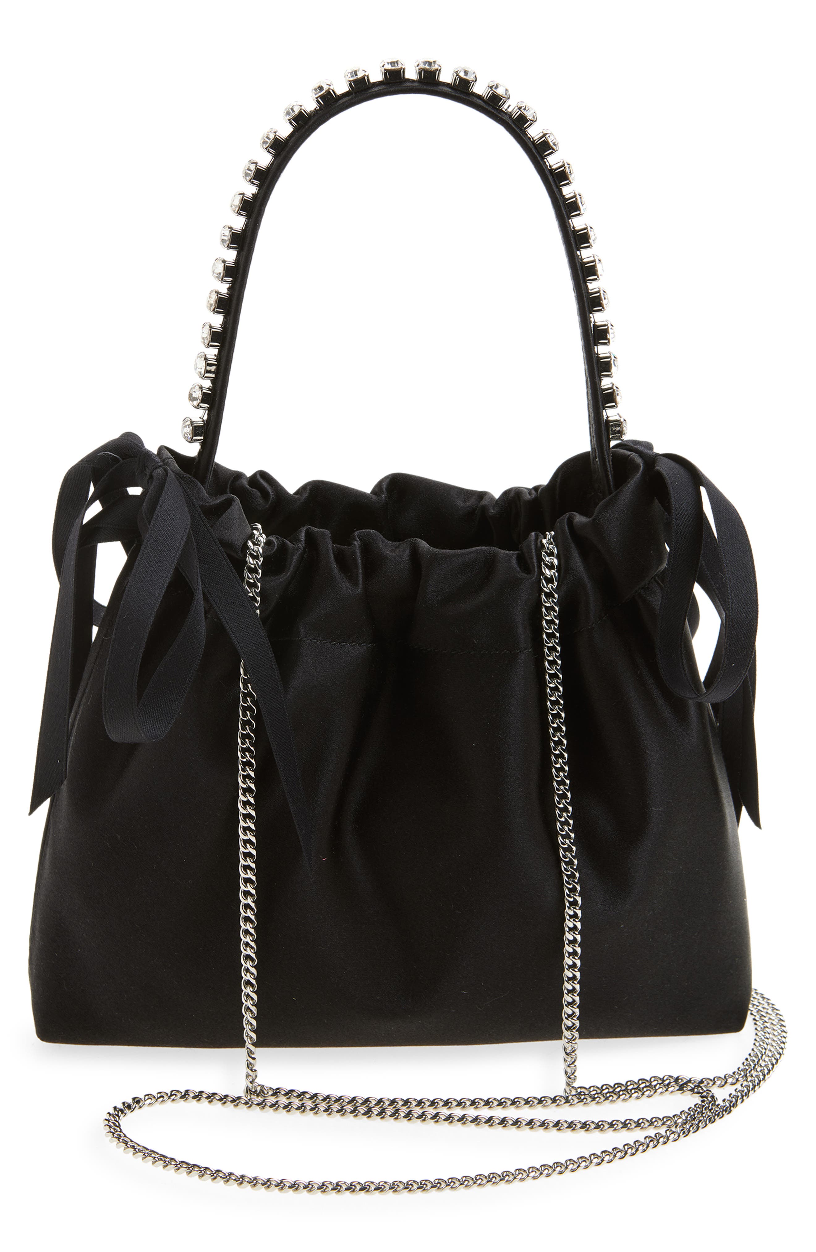 Jimmy Choo Mini Drawstring Top Handle Bag, Alternate, color, Black/ Black/ Silver