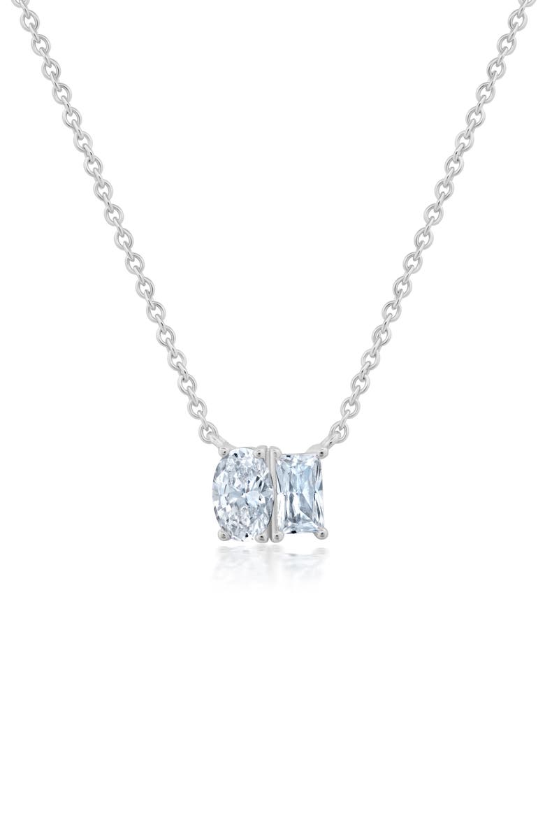 Oval & Baguette Cubic Zirconia Pendant Necklace, Main, color, SILVER