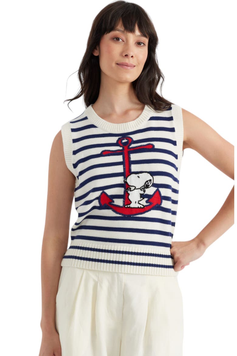 Chinti Meets Peanuts Embroidered Snoopy Anchor Tank, Main, color, Cream/Admiral Blue