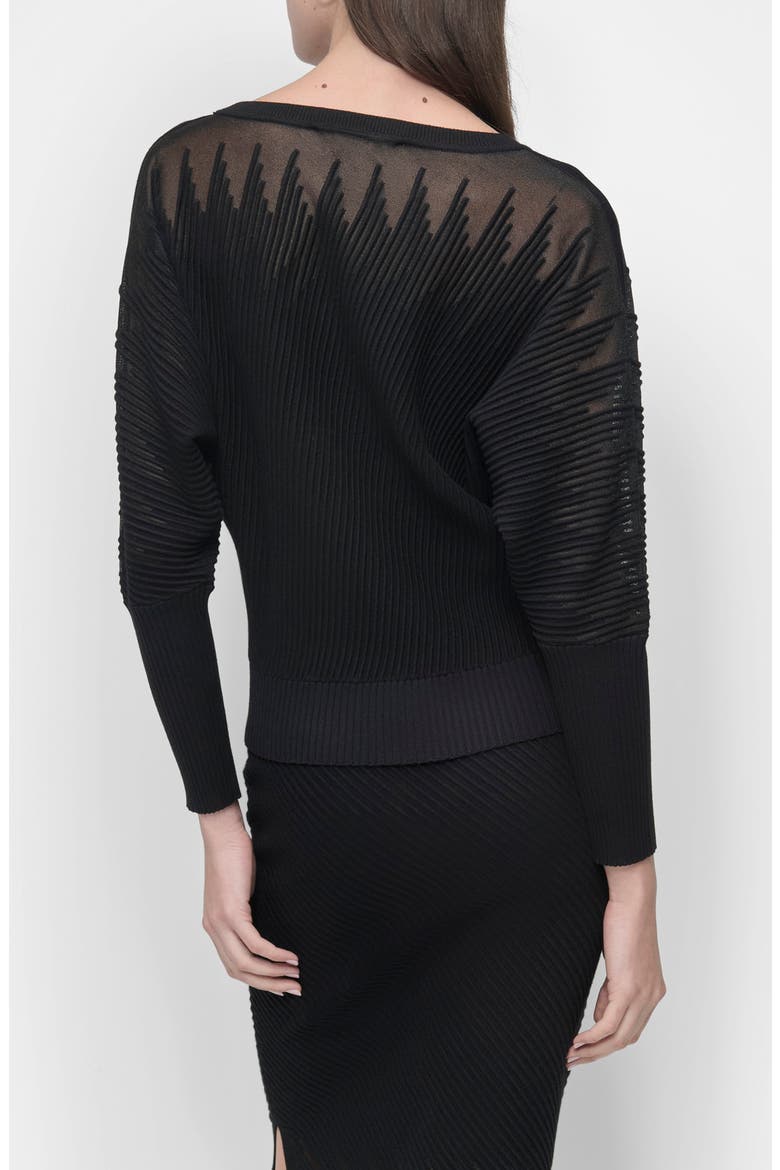 Illusion Rib Boatneck Sweater, Alternate, color, BLACK