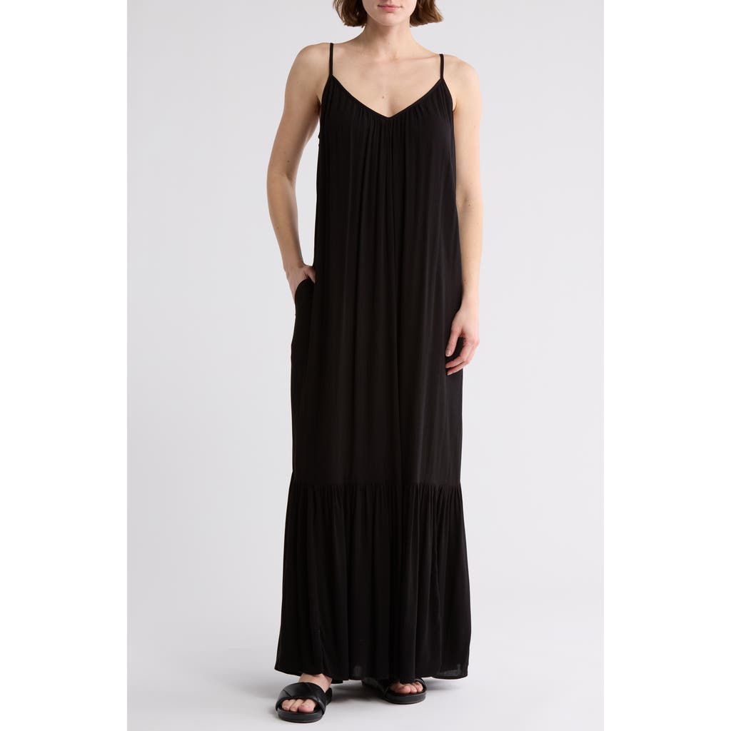Shop Melrose And Market Gauze Tiered Maxi Dress In Black