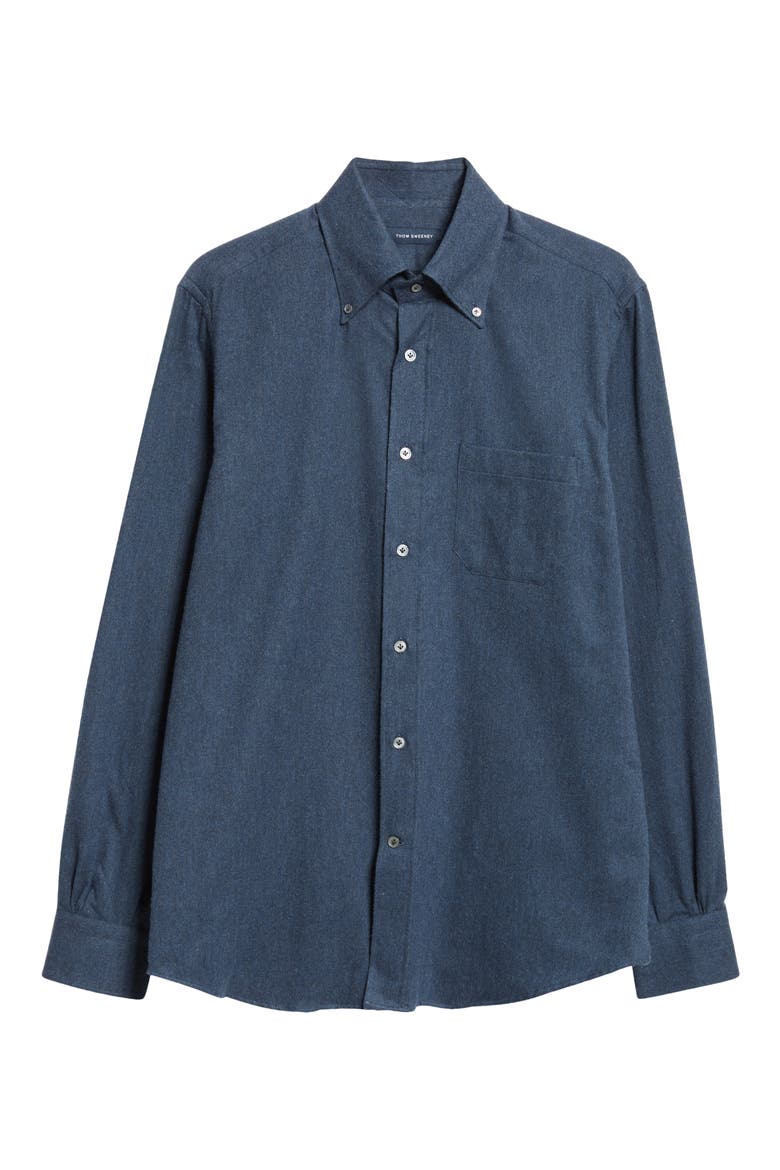 Cotton Flannel Button-Down Shirt, Alternate, color, NAVY