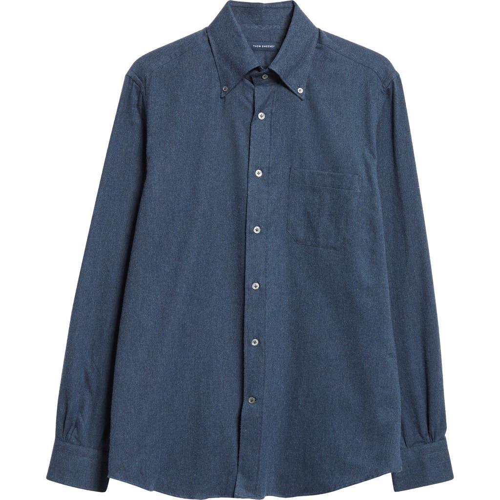Thom Sweeney Cotton Flannel Button-down Shirt In Navy