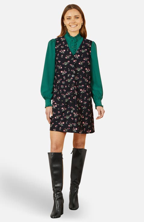 Floral Print Pinafore Dress