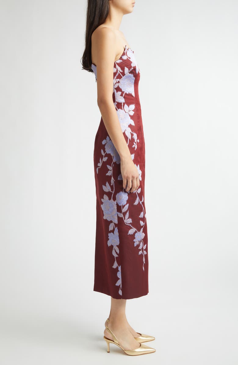 Lela Rose Rose Engineered Brocade Strapless Column Dress, Alternate, color, Oxblood/ Lavender