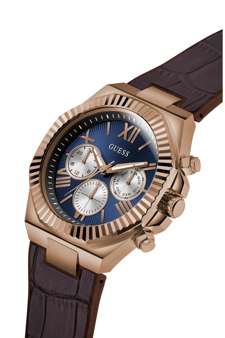 Coffee Chronograph Leather & Silicone Strap Watch, 44mm, Alternate, color, BROWN