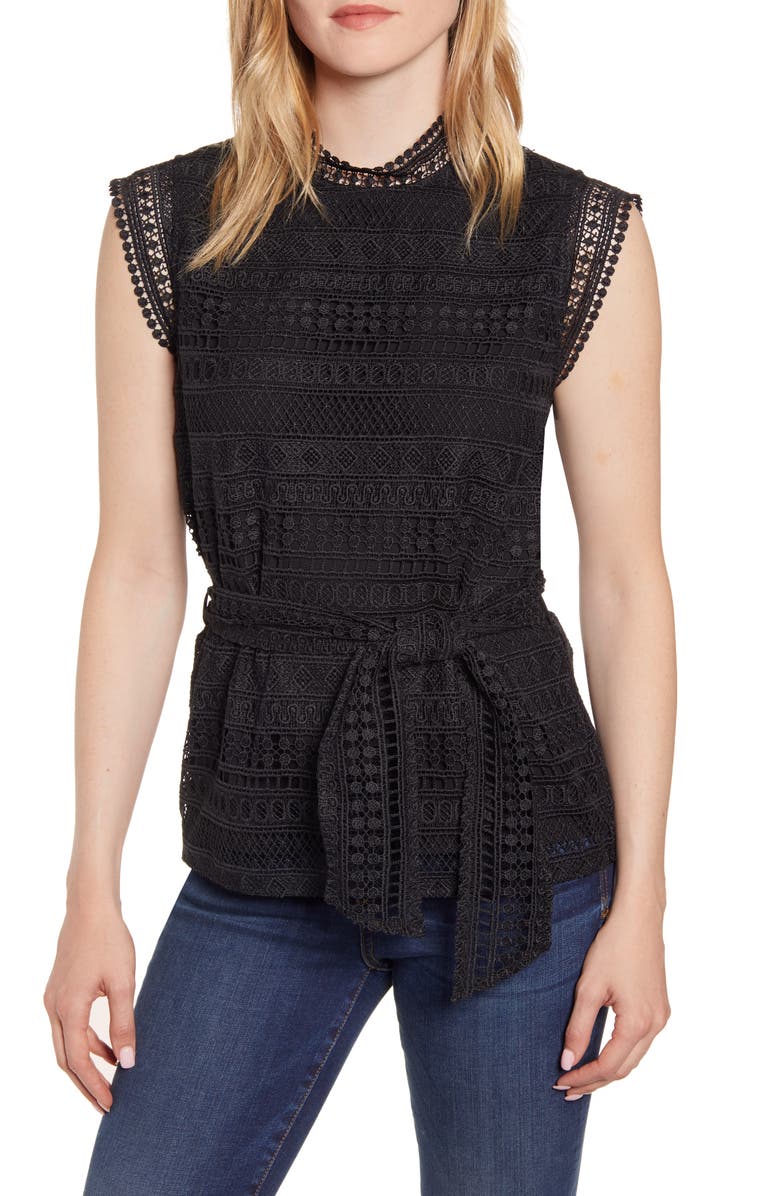 GIBSONLOOK Gibson Belted Lace Top, Main, color, 