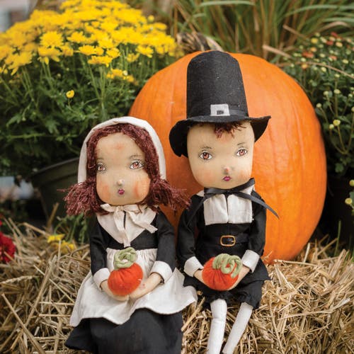 Gallerie Ii Thanksgiving Eve Pilgrim Folk Art Figurine Doll 15" In Black