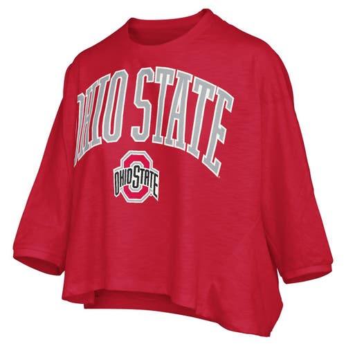 Pressbox Scarlet Ohio State Buckeyes Midi Arch Over Logo Oversized T-shirt In Red
