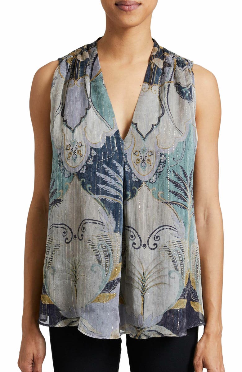 Santorelli CARRIE Sleeveless Relaxed Fit Blouse in Printed Silk Crinkle Chiffon, Main, color, 
