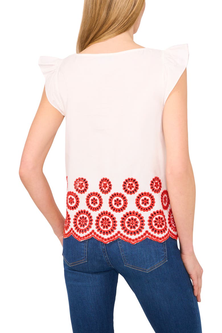 Embroidered Eyelet Ruffle Shoulder Cotton Top, Alternate, color, FIERY RED