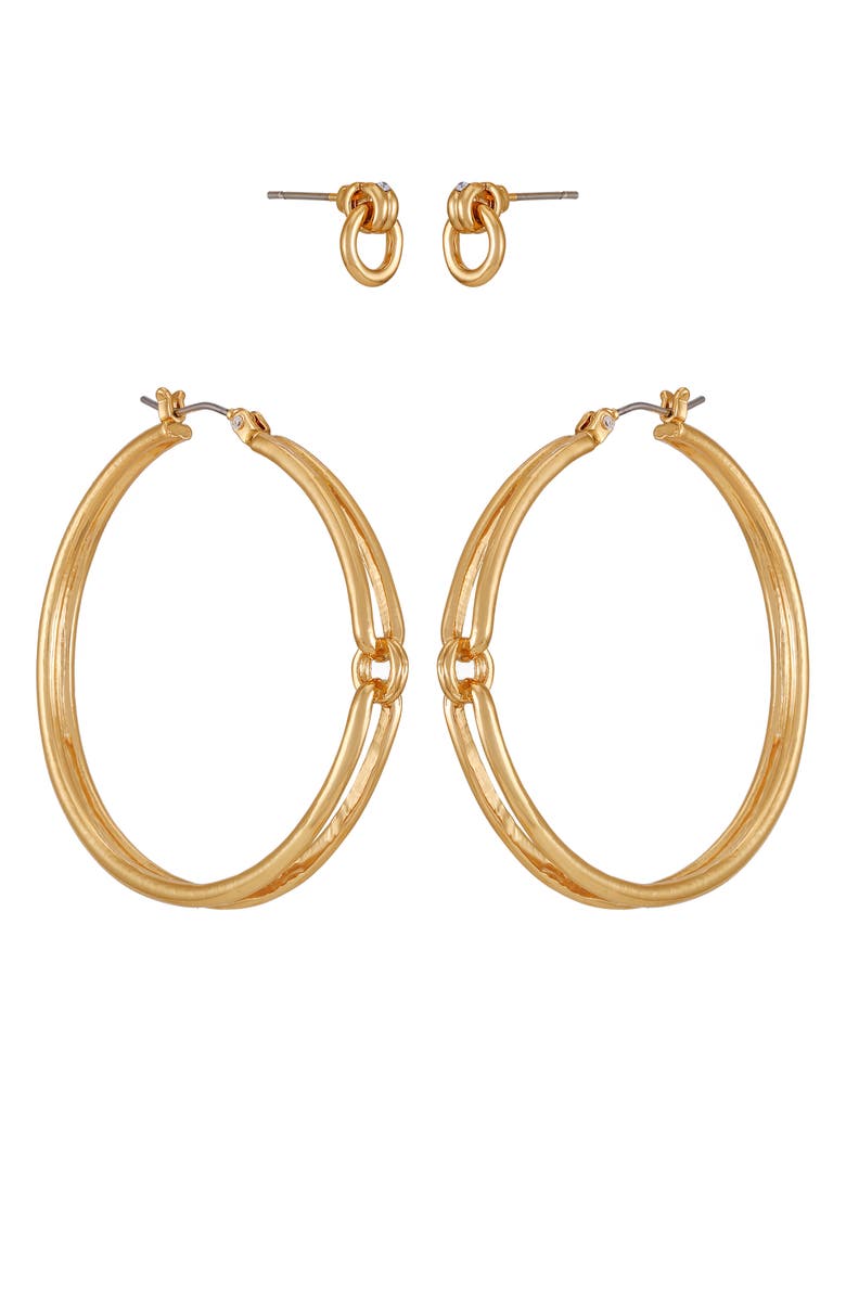 Vince Camuto Set of 2 Doorknocker Stud & Hoop Earrings, Alternate, color,
