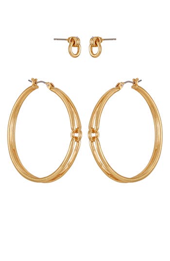 Vince Camuto Set Of 2 Doorknocker Stud & Hoop Earrings In Goldtone