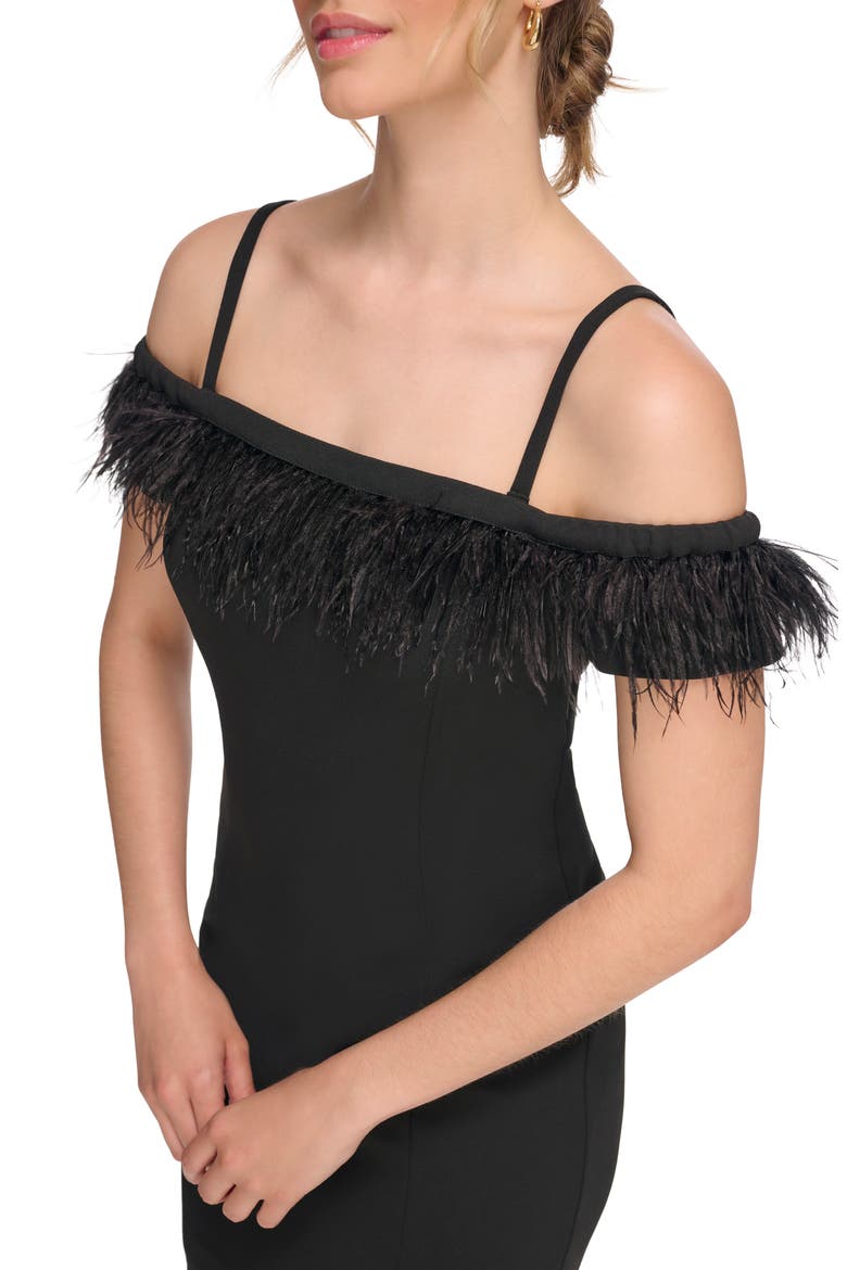 Feather Off-the-Shoulder Dress, Alternate, color, BLACK