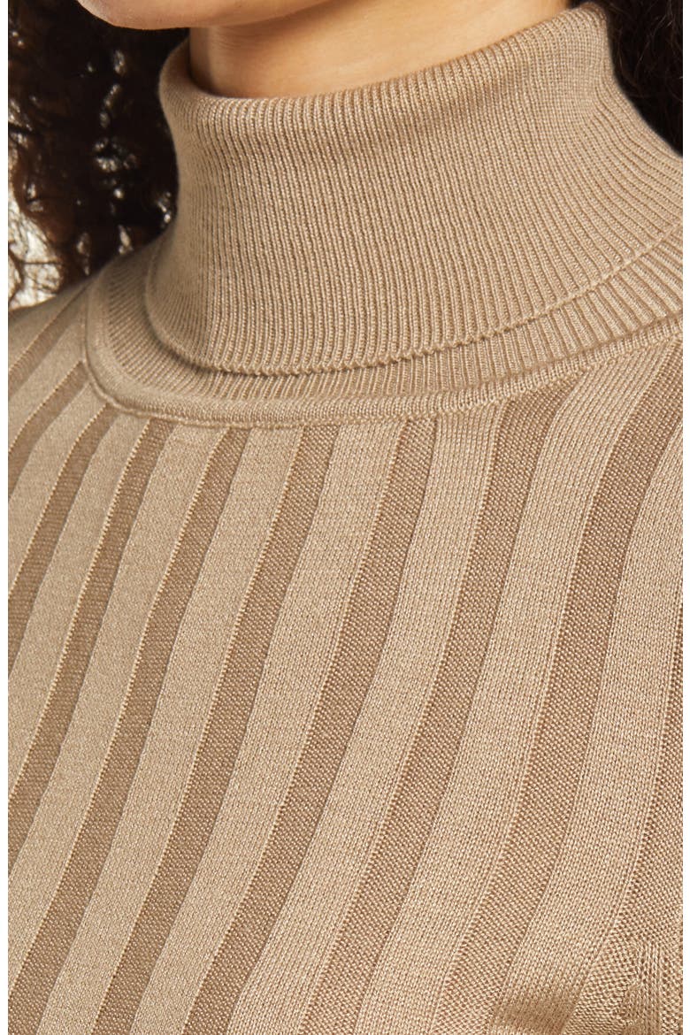 Women's Rib Knit Turtleneck Sweater, Alternate, color, BEIGE