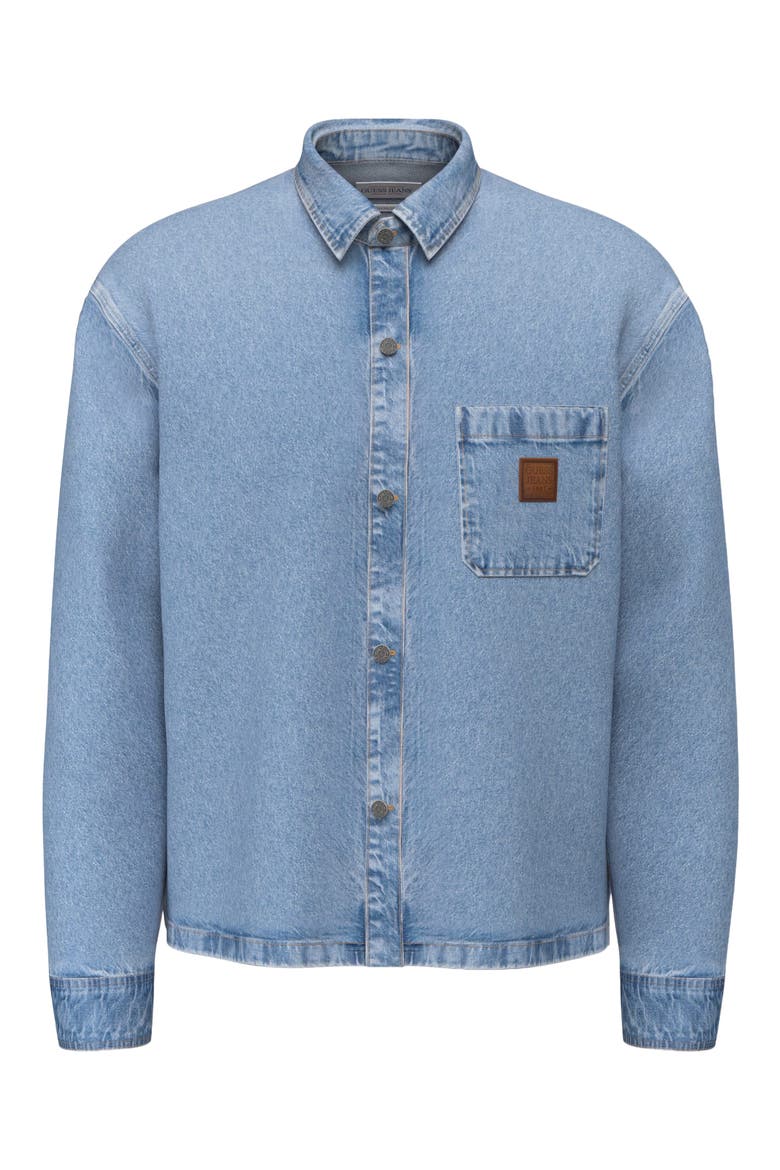 Oversize Crop Snap-Up Cotton Denim Overshirt, Alternate, color, BLUE