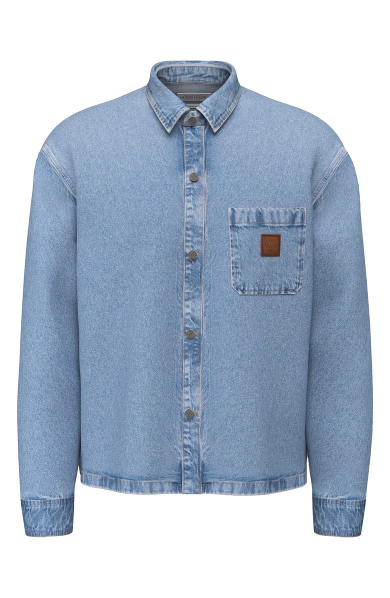 GUESS Oversize Crop Snap-Up Cotton Denim Overshirt, Alternate, color, 