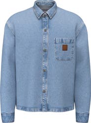 GUESS Oversize Crop Snap-Up Cotton Denim Overshirt