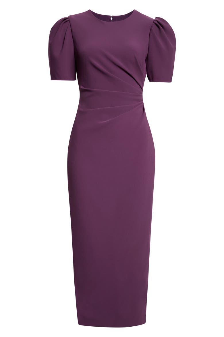 Silk Puff Sleeve Ankle Length Dress, Alternate, color, PLUM