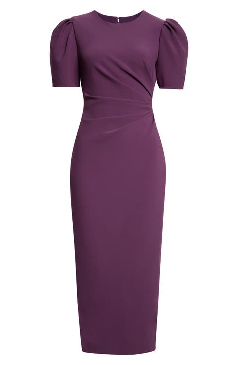 Silk Puff Sleeve Ankle Length Dress
