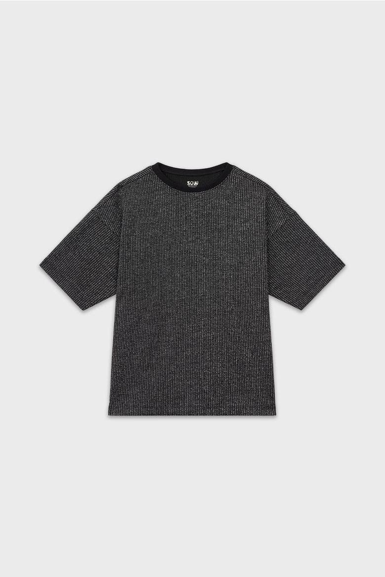 Sustainable Glitter Cropped Ribbed T-Shirt Girls, Main, color, Silver