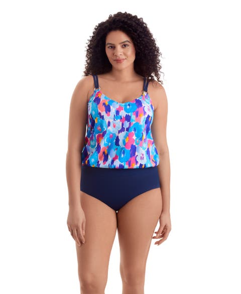 V-Neck Blouson Ring Tankini Swimsuit Top