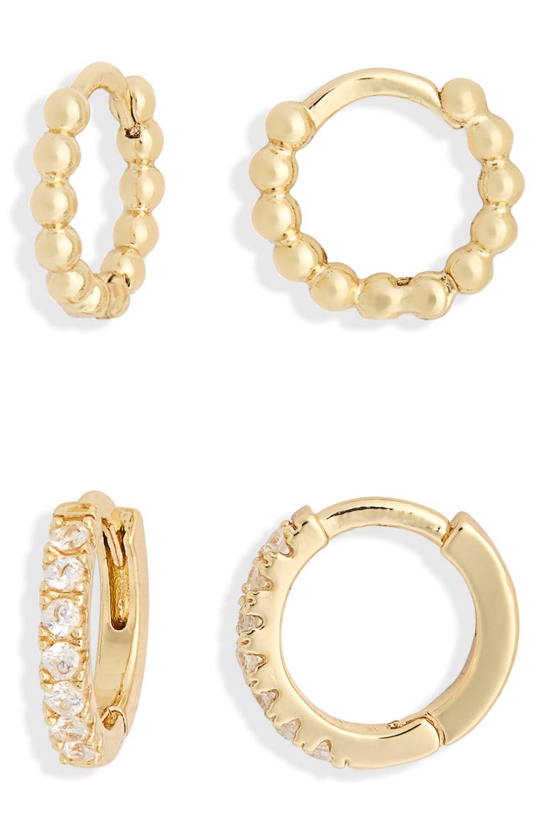 Demi Fine Set of 2 Huggie Hoop Earrings, Main, color, CLEAR- GOLD