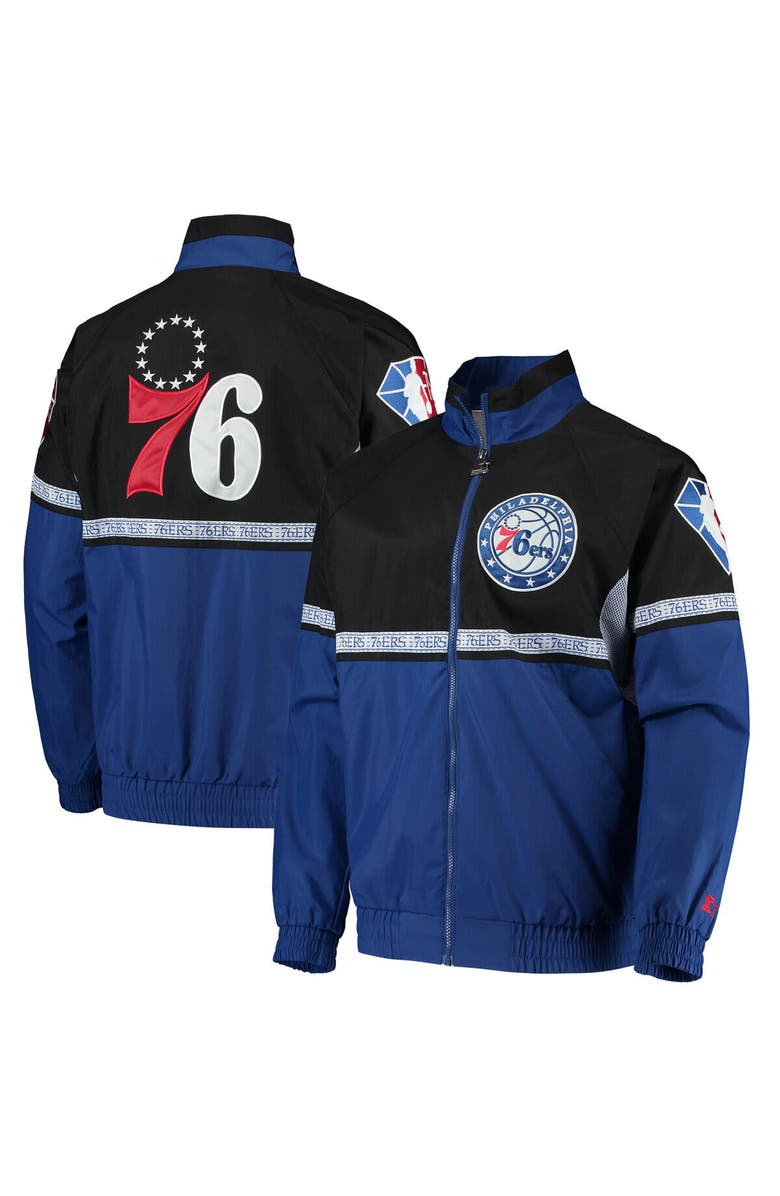 STARTER Men's Starter Black/Royal Philadelphia 76ers NBA 75th Anniversary Academy II Full-Zip Jacket, Main, color,
