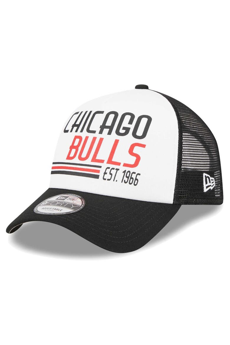 Men's New Era White Chicago Bulls Lift Pass Foam Front Trucker 9FORTY Adjustable Hat, Main, color, White