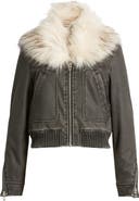 BLANKNYC Faux Fur Collar Faux Leather Bomber Jacket