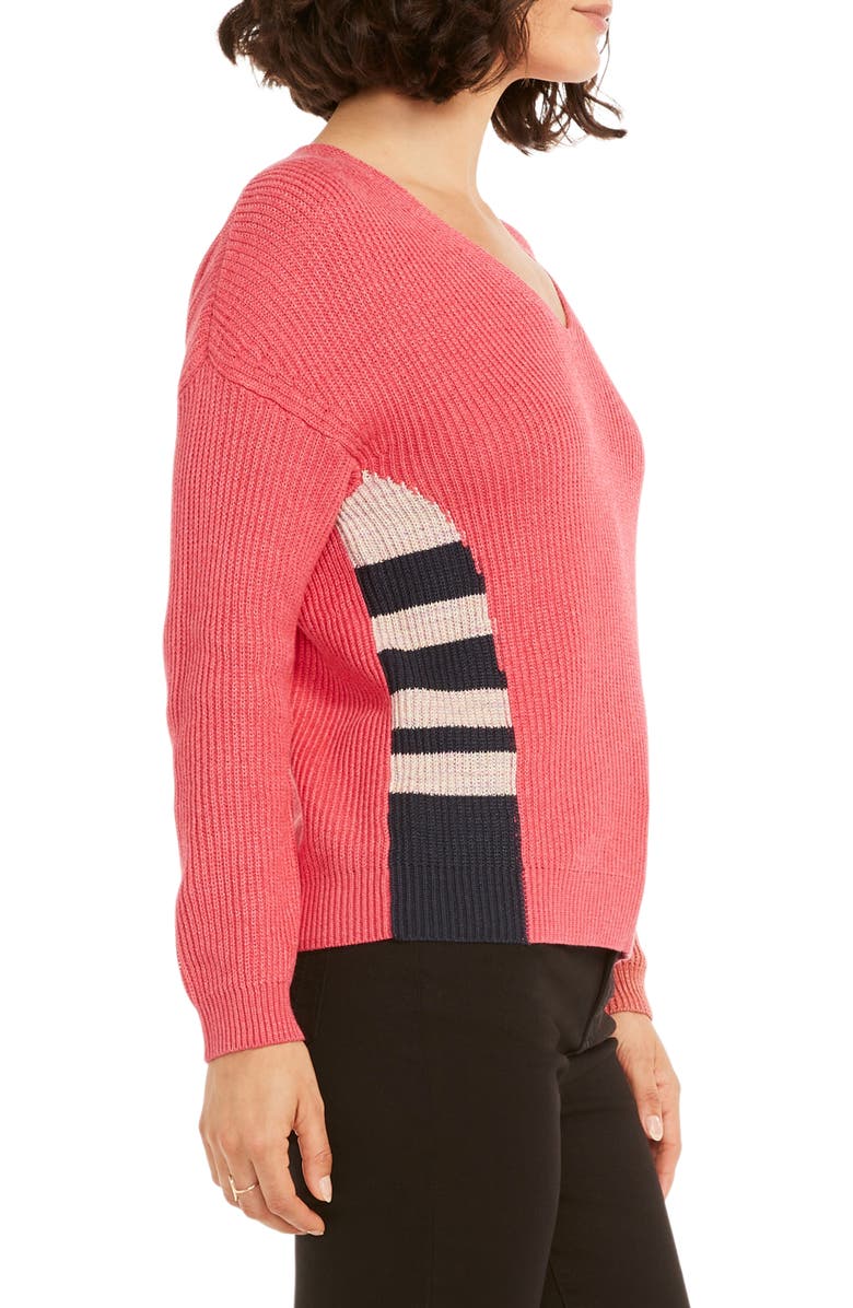 NIC+ZOE Colorblock V-Neck Rib Sweater, Alternate, color, Pink Multi