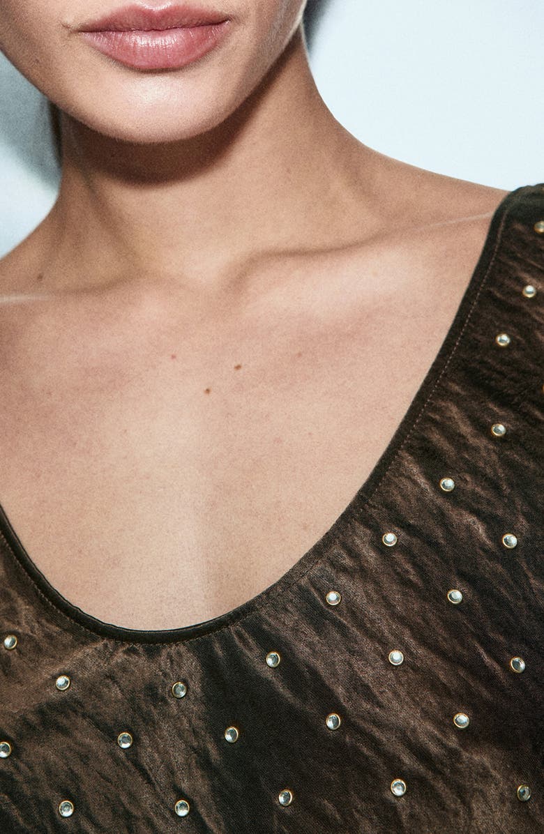 MANGO Crystal Embellished Crinkled Satin Tank, Alternate, color, 