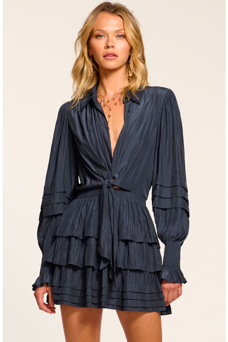 Entela Center Cutout Long Sleeve Tiered Minidress, Alternate, color, NAVY