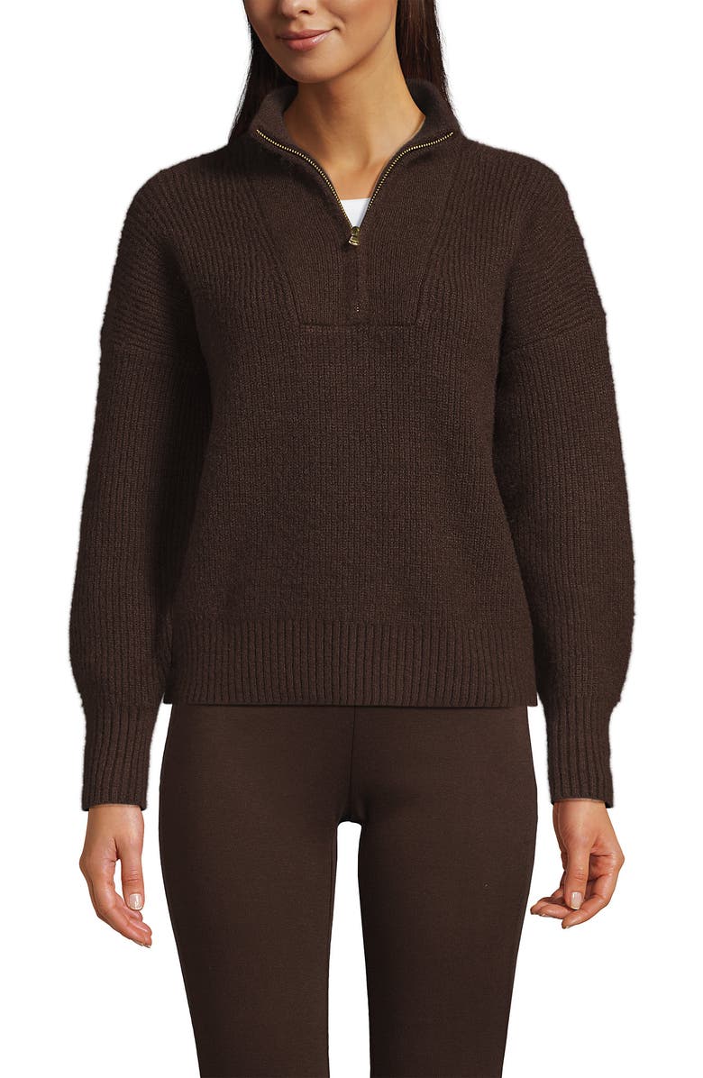 Lands' End Fuzzy Wedged Quarter Zip Sweater, Main, color, 