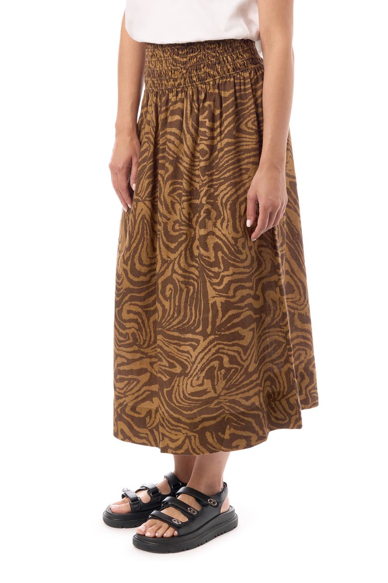 Smocked Waist Linen Skirt, Alternate, color, Brown Zebra