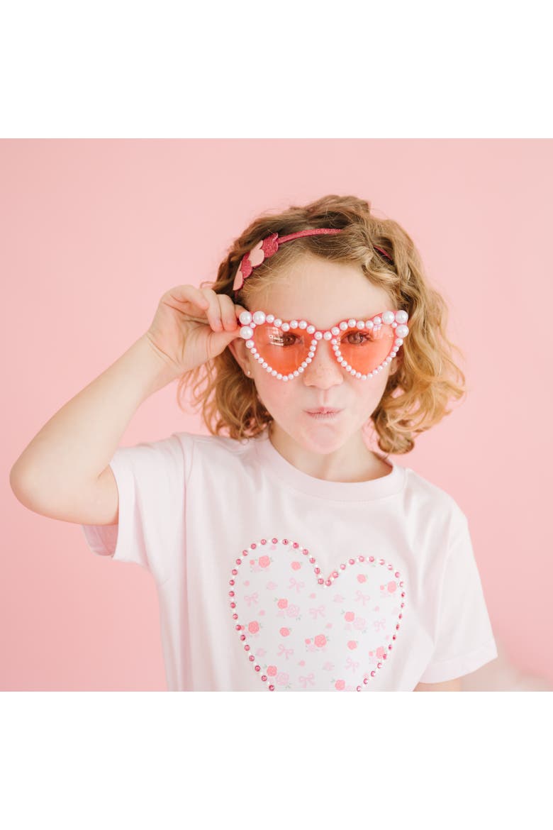 Dainty Rose Pearl Heart Patch Short Sleeve T-Shirt, Alternate, color, Ballet Pink