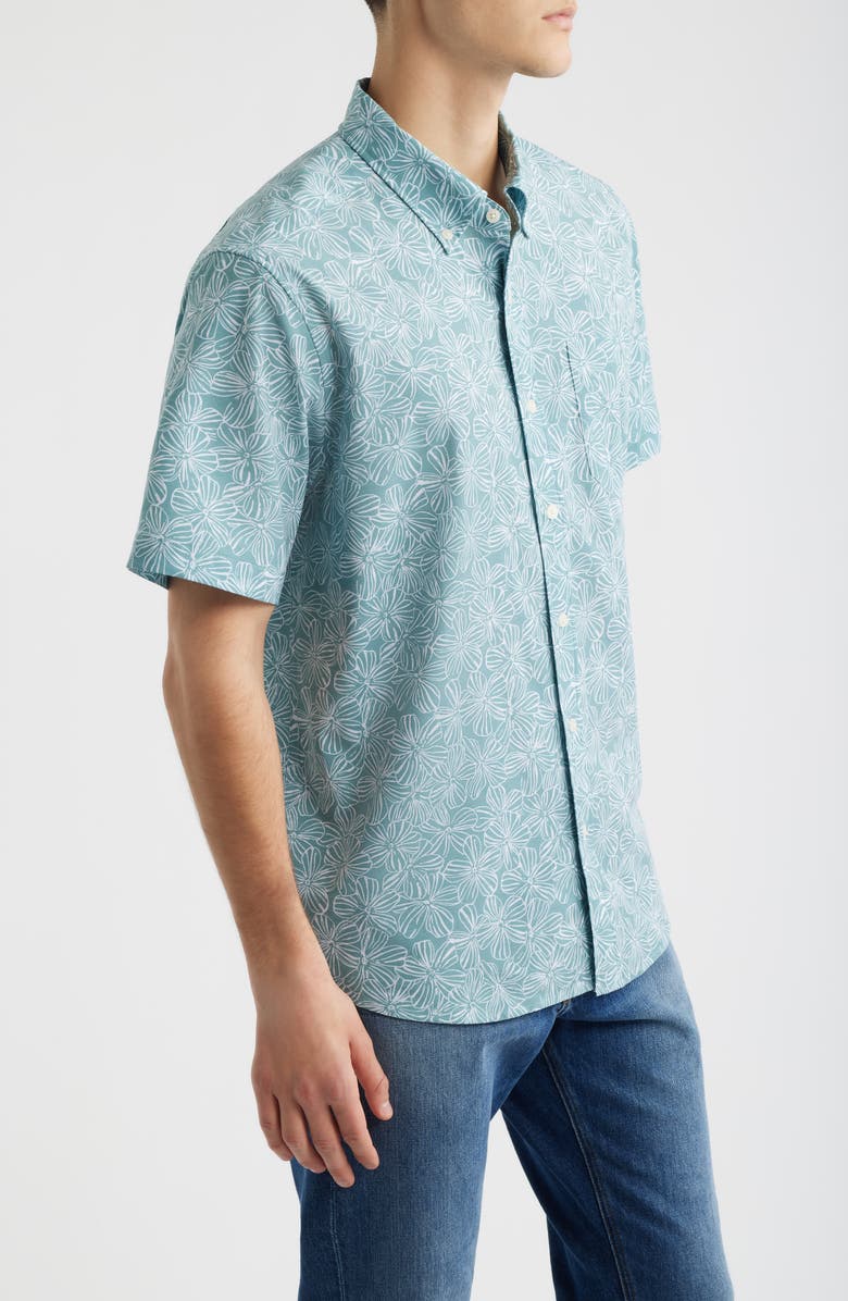 Reyn Spooner Mala Melia Short Sleeve Button-Down Sport Shirt, Alternate, color, Green