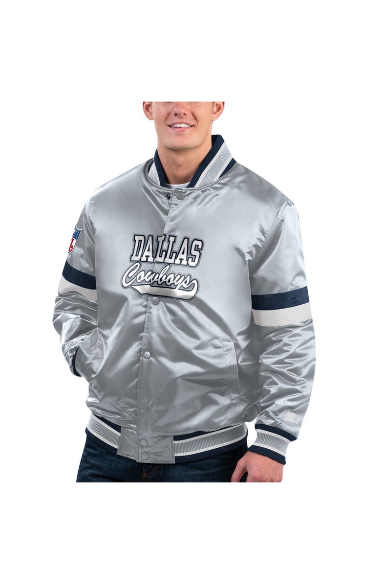 STARTER Men's Starter Gray Dallas Cowboys Home Game Satin Full-Snap Varsity Jacket, Main, color, Gray
