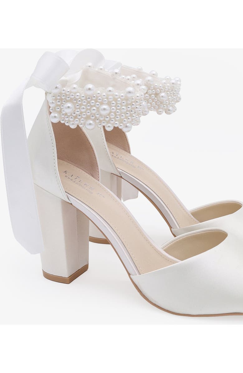 Kailee P Sasha Satin Block Heel Wedding Sandals with Perla Ankle Strap, Alternate, color, White