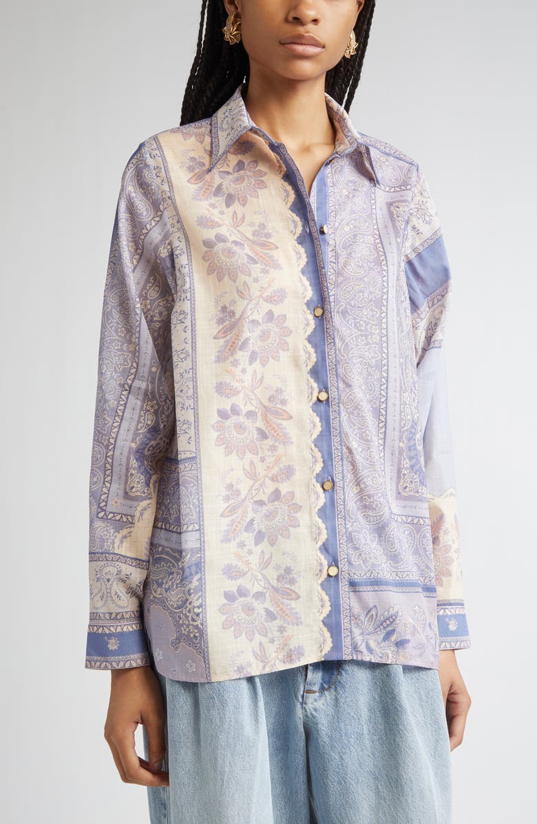 Zimmermann Lucky Bandana Print Relaxed Cotton Button-Up Shirt, Alternate, color, Blue Bandana