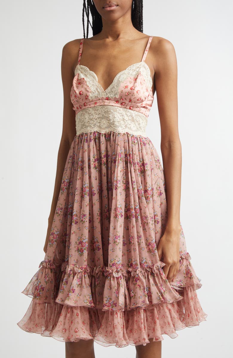 Dolce&Gabbana Floral Bouquet Print Satin, Chiffon & Lace Dress, Alternate, color, Mazzolini Fiori Fros