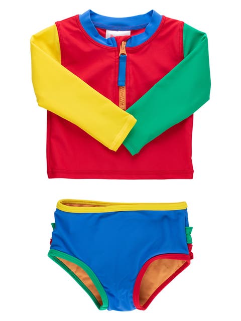 Girls UPF50+ Long Sleeve Zipper Rash Guard 2-Piece